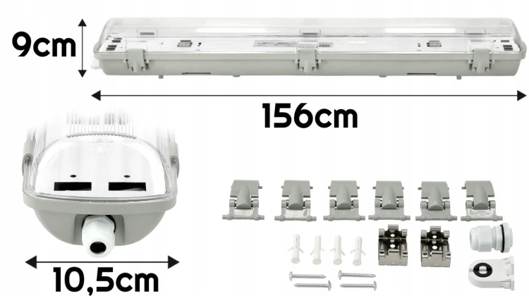 Oprawa Hermetyczna z Odbłyśnikiem 150cm do Garażu + 2x Świetlówki LED MOCNE