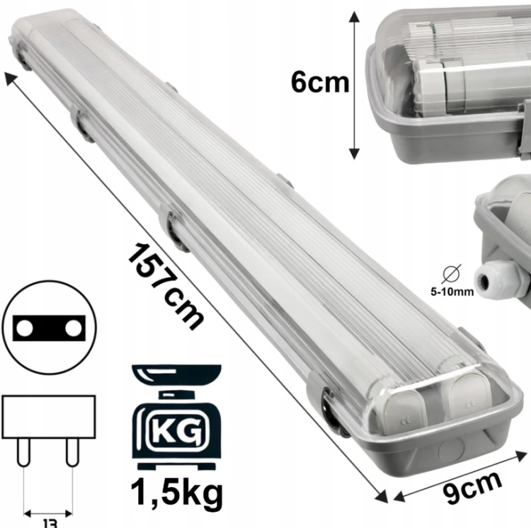 Lampa LED Oprawa Hermetyczna Natynkowa 150cm + Tuby LED 48W Zestaw