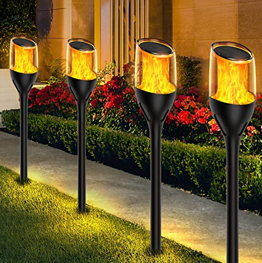 4x Lampa Solarna LED LATARNIA POCHODNIA WBIJANA Płomień 65cm Mocna PREMIUM
