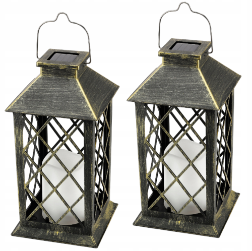 2x Latarenka Ogrodowa LED Solarna Lampion Latarnia Znicz Brazowa 2V 35MA