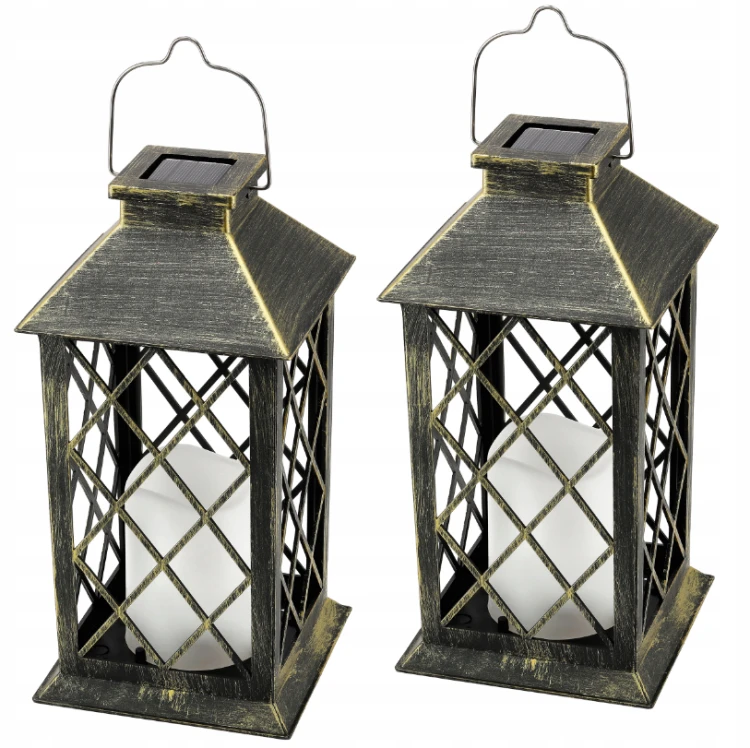 2x Latarenka Ogrodowa LED Solarna Lampion Latarnia Znicz Brazowa 2V 35MA