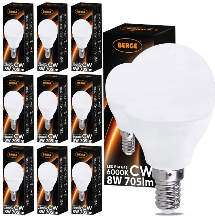 Żarówka LED G45 E14 8W 705lm Barwa Biała Zimna 6000K 10x Zestaw