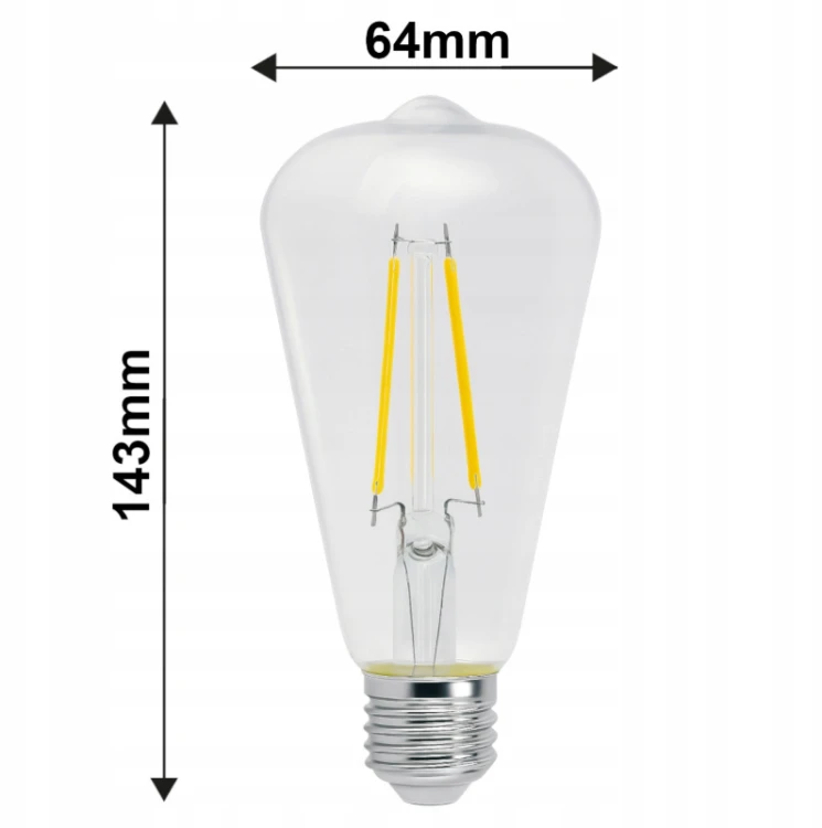 10x Żarówka LED E27 6W = 50W 660lm 3000K FILAMENT OZDOBNA RETRO ST64
