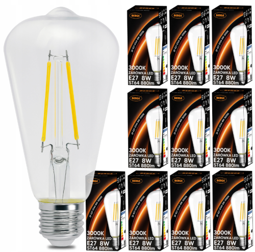 10x Żarówka LED E27 6W = 50W 660lm 3000K FILAMENT OZDOBNA RETRO ST64