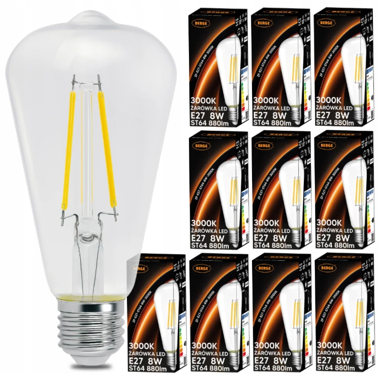 10x Żarówka LED E27 6W = 50W 660lm 3000K FILAMENT OZDOBNA RETRO ST64