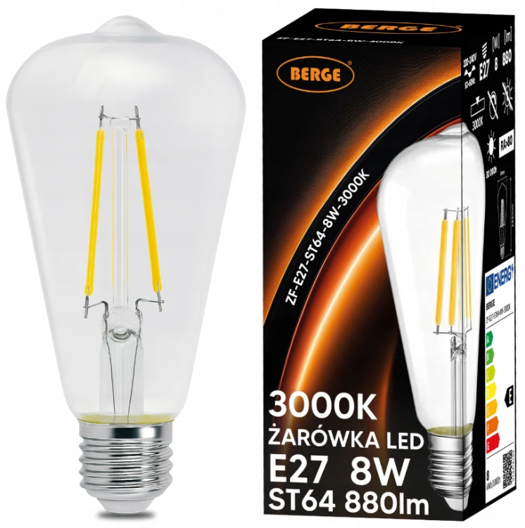 10x Żarówka LED E27 6W = 50W 660lm 3000K FILAMENT OZDOBNA RETRO ST64