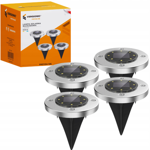 Zestaw Lampa Solarna LED Najazdowa Ogrodowa Okrągła Srebrna
