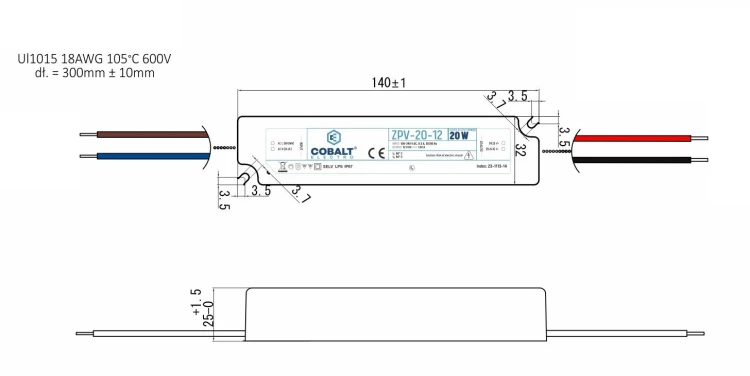 Zasilacz impulsowy CobaltElectro ZPV 24V 20W IP67
