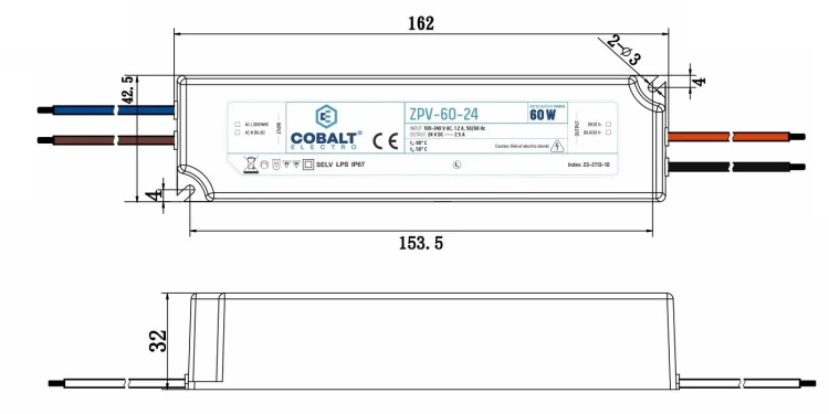 Zasilacz impulsowy CobaltElectro ZPV 24V 60W IP67