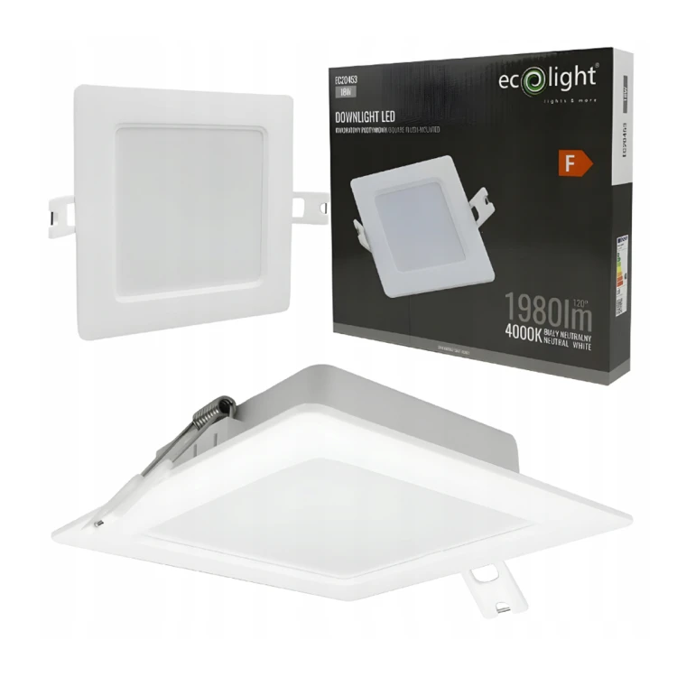 Oprawa Sufitowa LED Lampa Podtynkowa Kwadratowa 18W 4000K Neutralne Biała