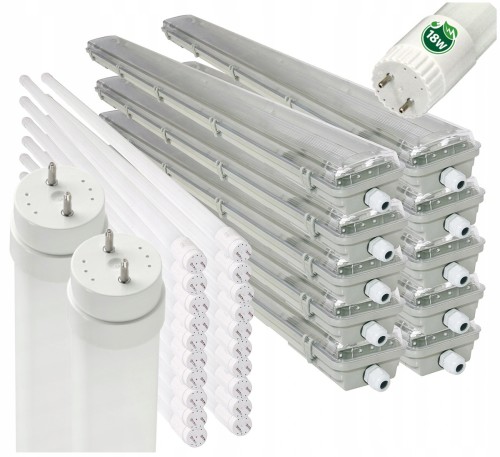 10x Oprawa Hermetyczna 120cm lampa + świetlówki LED CW