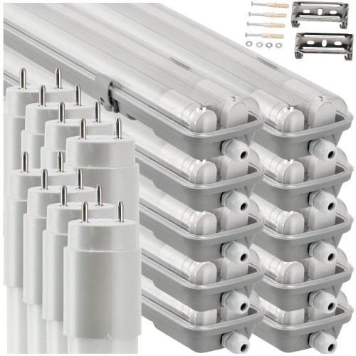 10X Oprawa Hermetyczna 60cm Lampa LED + Świetlówki Tuby 20x LED Garażowa