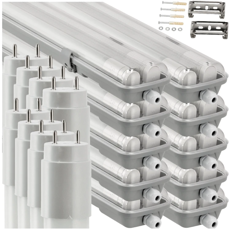 10X Oprawa Hermetyczna 60cm Lampa LED + Świetlówki Tuby 20x LED Garażowa