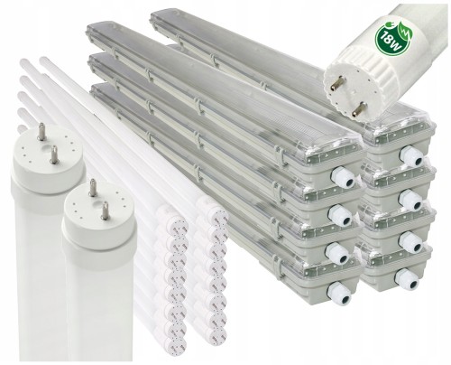 8x Oprawa Hermetyczna 120cm lampa + świetlówki LED CW