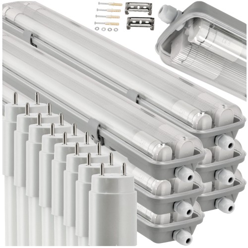 6X Oprawy Hermetyczne LED 60cm Lampa + Świetlówki Tuby Zestaw Do Warsztatu