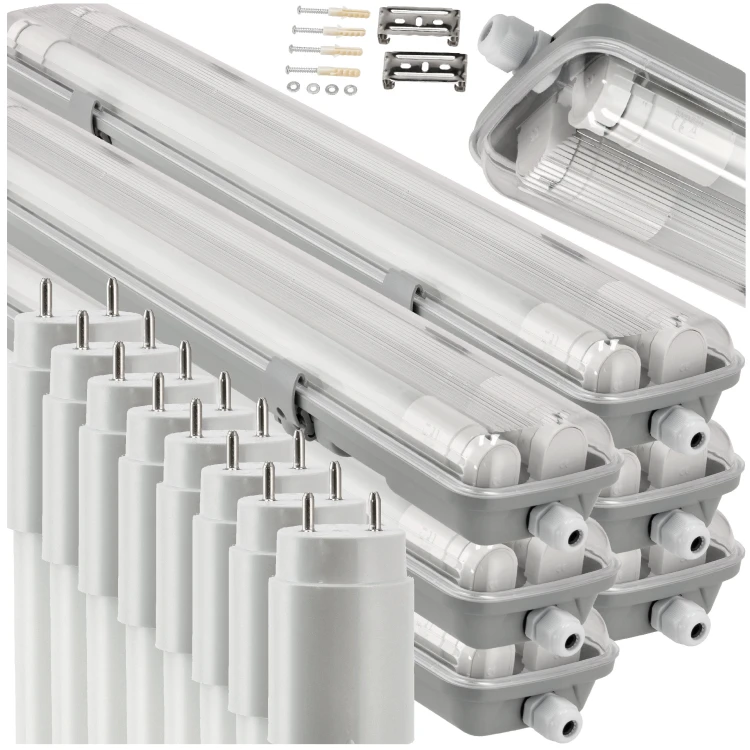 6X Oprawy Hermetyczne LED 60cm Lampa + Świetlówki Tuby Zestaw Do Warsztatu