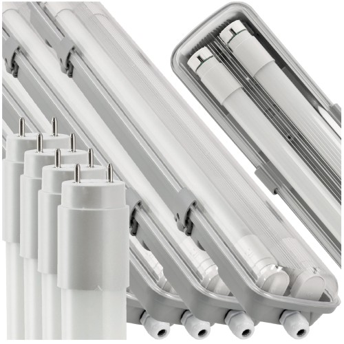 4X Oprawa Hermetyczna LED 60cm Lampa + Świetlówki LED Tuby Zestaw Garażowy