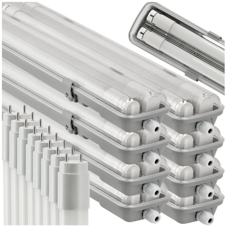 8x Oprawa Hermetyczna Lampa 60cm + 2x Świetlówki LED Do Garażu 6000K Zestaw
