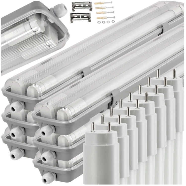 6x Oprawa Hermetyczna Lampa 60cm + 2x Świetlówki LED Do Garażu 6000K Zestaw