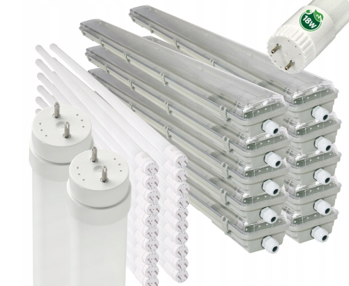 10x Oprawa Hermetyczna 120cm lampa + świetlówki Tuby 20x LED Garażow