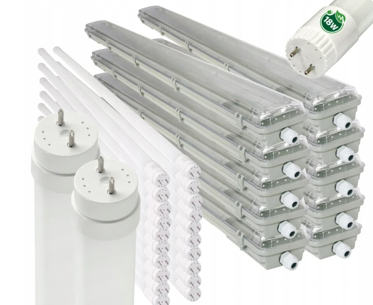 10x Oprawa Hermetyczna 120cm lampa + świetlówki Tuby 20x LED Garażow