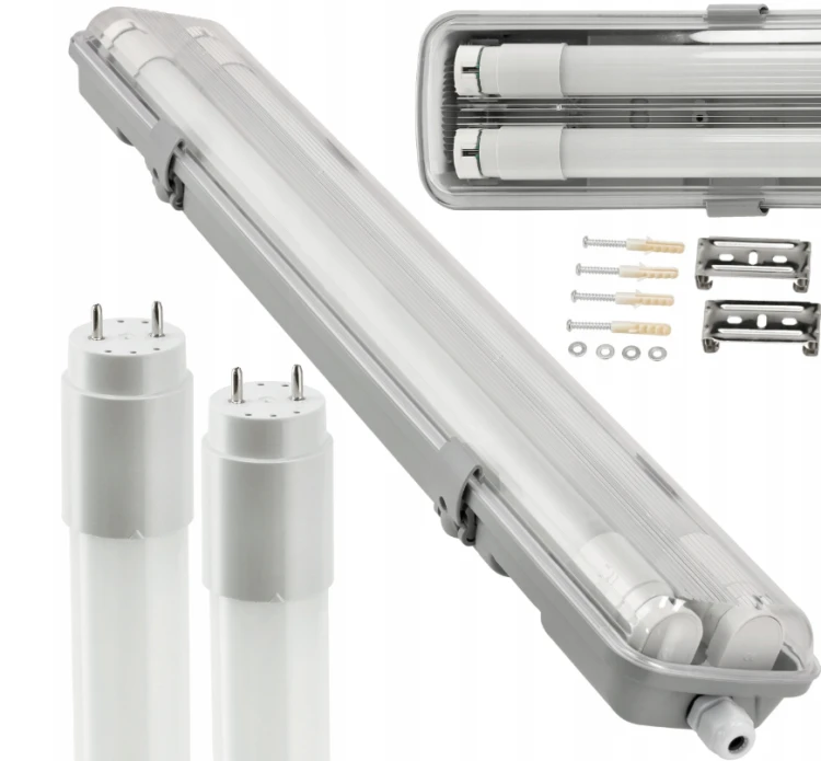 4X Oprawa Hermetyczna LED 60cm Lampa + Świetlówki LED Tuby Zestaw Garażowy