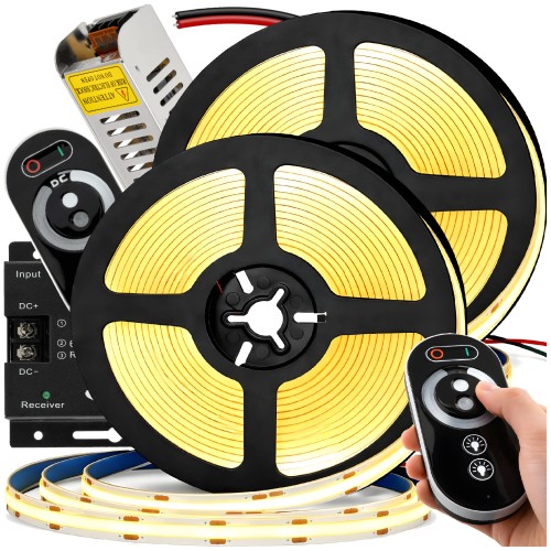 Zestaw Taśma LED Neon COB 12V 10m 120W MOCNE JASNE ŚWIATŁO ZASILACZ PILOT