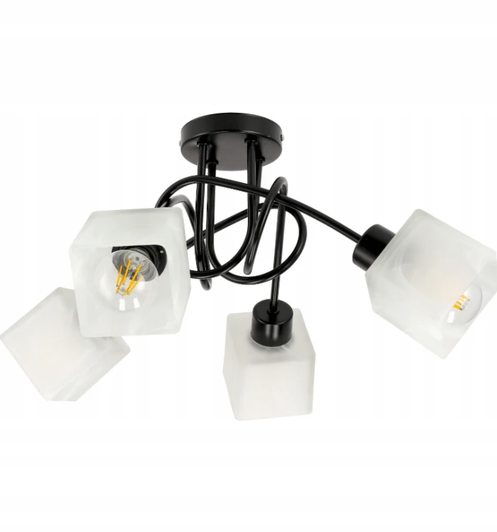 Lampa Sufitowa Wisząca LED Loft Kręcona Szklany Mleczny 4xE27 Do Pokoj