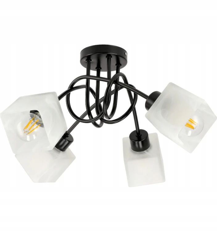 Lampa Sufitowa Wisząca LED Loft Kręcona Szklany Mleczny 4xE27 Do Pokoj