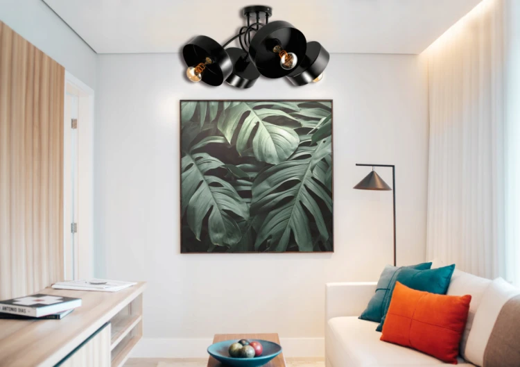 Lampa Sufitowa Żyrandol LED 4xE27 LOFT Zwijana Czarna Kubek Średni