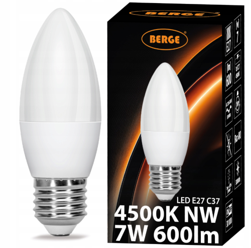 Żarówka LED E27 7W = 60W ŚWIECZKA C37 Barwa Neutralna 4000K Energooszczędna