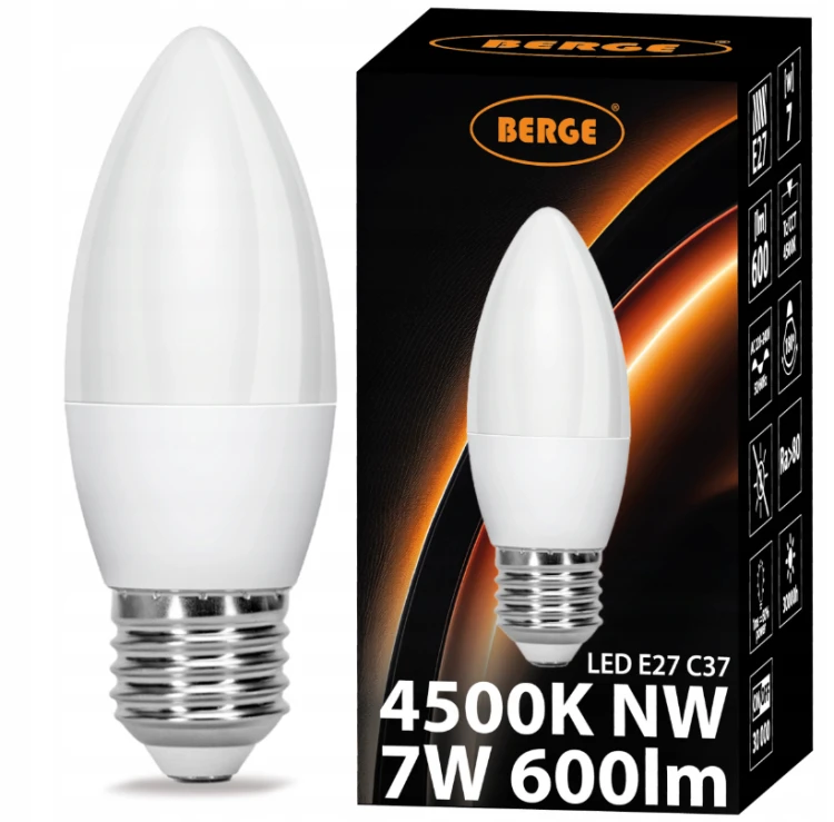Żarówka LED E27 7W = 60W ŚWIECZKA C37 Barwa Neutralna 4000K Energooszczędna