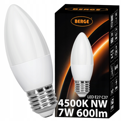 Żarówka LED E27 7W = 60W ŚWIECZKA C37 Barwa Neutralna 4000K Energooszczędna