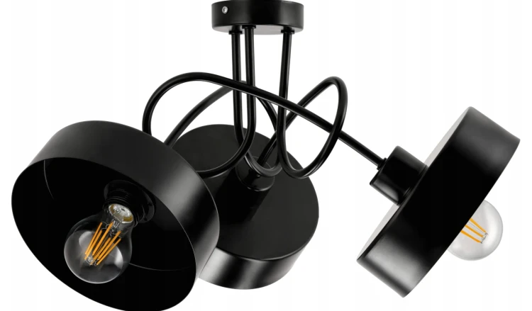 Lampa Sufitowa Żyrandol LED 3xE27 LOFT Zwijana Czarna Kubek Średni