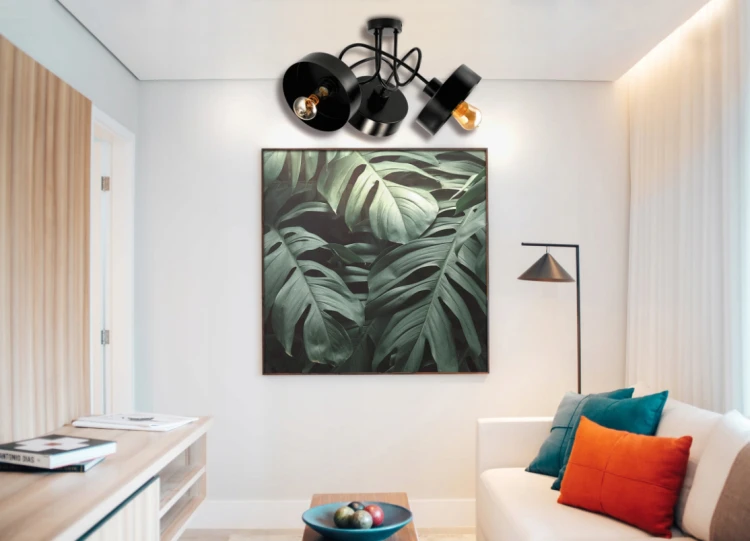 Lampa Sufitowa Żyrandol LED 3xE27 LOFT Zwijana Czarna Kubek Średni