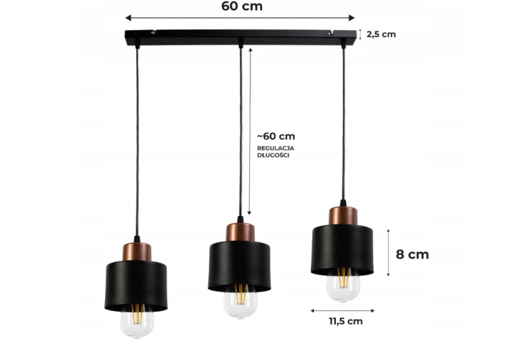 LAMPA WISZĄCA SUFITOWA BELKA CZARNY KUBEK 3XE27