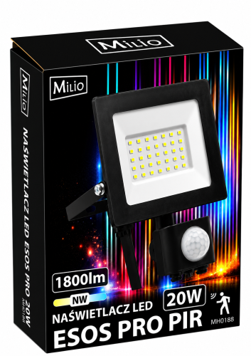 Naświetlacz LED 20W Halogen z CZUJNIK RUCHU Zmierzchu 1800lm 4000K Czujka