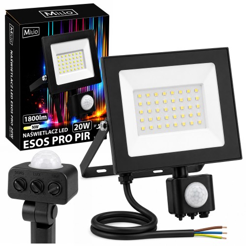 Naświetlacz LED 20W Halogen z CZUJNIK RUCHU Zmierzchu 1800lm 4000K Czujka