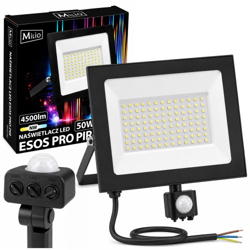 Naświetlacz LED 50W Halogen z CZUJNIK RUCHU Zmierzchu 4500lm 4000K Czujka