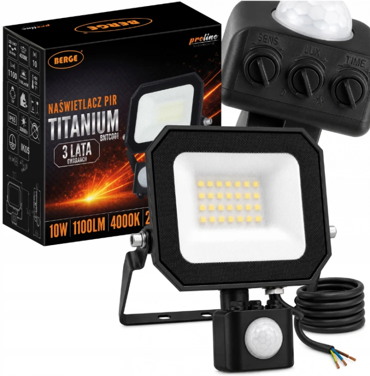 Naświetlacz LED z Czujnikiem Halogen Reflektor 10W 4000K 1100lm IP65 Czujka