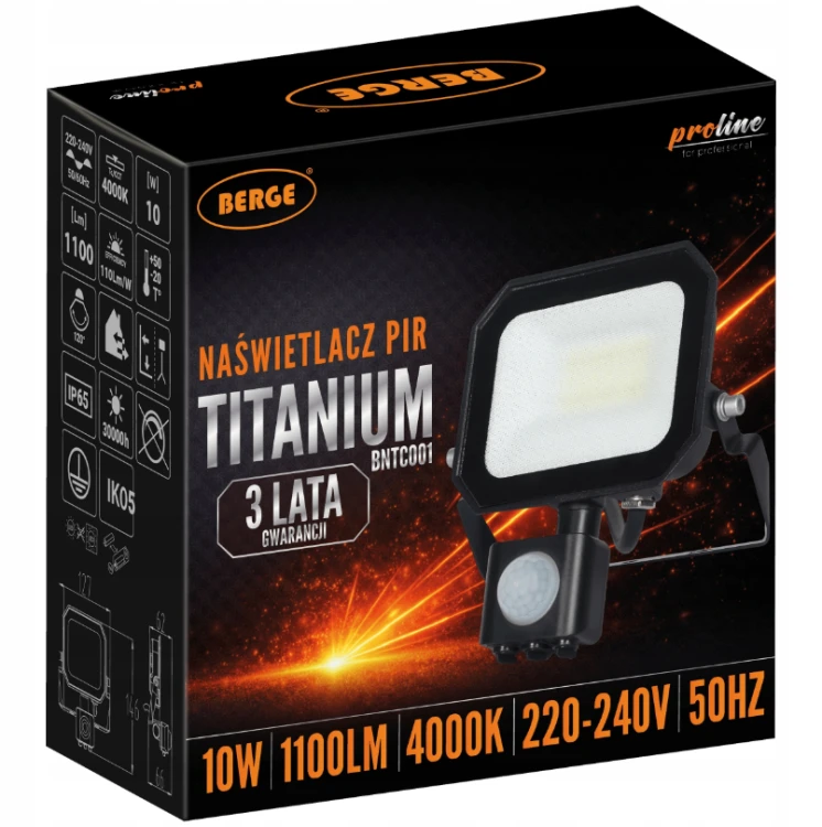 Naświetlacz LED z Czujnikiem Halogen Reflektor 10W 4000K 1100lm IP65 Czujka