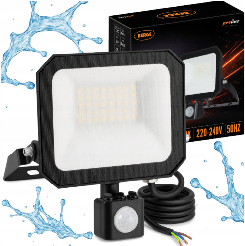 Naświetlacz LED z Czujnikiem Halogen Reflektor 30W 4000K 3300lm IP65 Czujka
