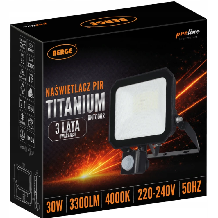Naświetlacz LED z Czujnikiem Halogen Reflektor 30W 4000K 3300lm IP65 Czujka