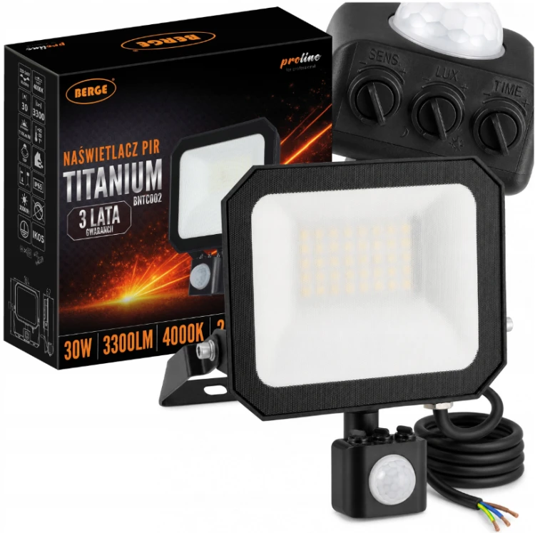 Naświetlacz LED z Czujnikiem Halogen Reflektor 30W 4000K 3300lm IP65 Czujka
