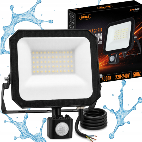 Naświetlacz LED z Czujnikiem Halogen Reflektor 50W 4000K 5500lm IP65 Czujka