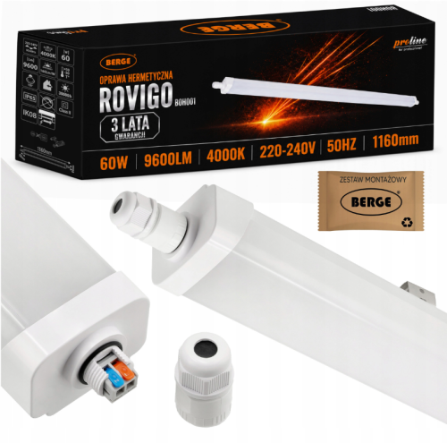 Lampa Sufitowa LED Do Garażu IP65 60W 120cm 9600lm 4000K Oprawa Hermetyczna