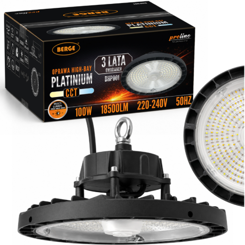 Lampa Przemysłowa LED High Bay UFO 100W 18500lm Na Magazyn CCT Ściemniana