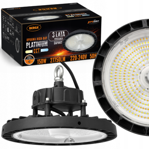 Lampa Przemysłowa LED High Bay UFO 150W 27750lm Na Magazyn CCT Ściemniana