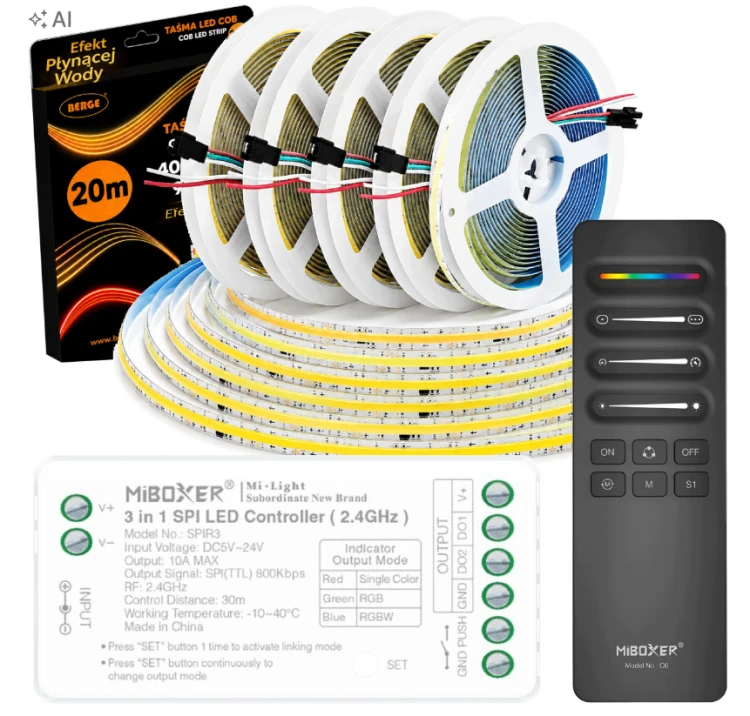 TAŚMA LED CYFROWA PŁYNĄCA FALA 20M COB 260W WS2811 24V MIBOXER STEROWNIK