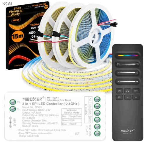 TAŚMA LED CYFROWA PŁYNĄCA FALA 15M COB 195W WS2811 24V MIBOXER STEROWNIK